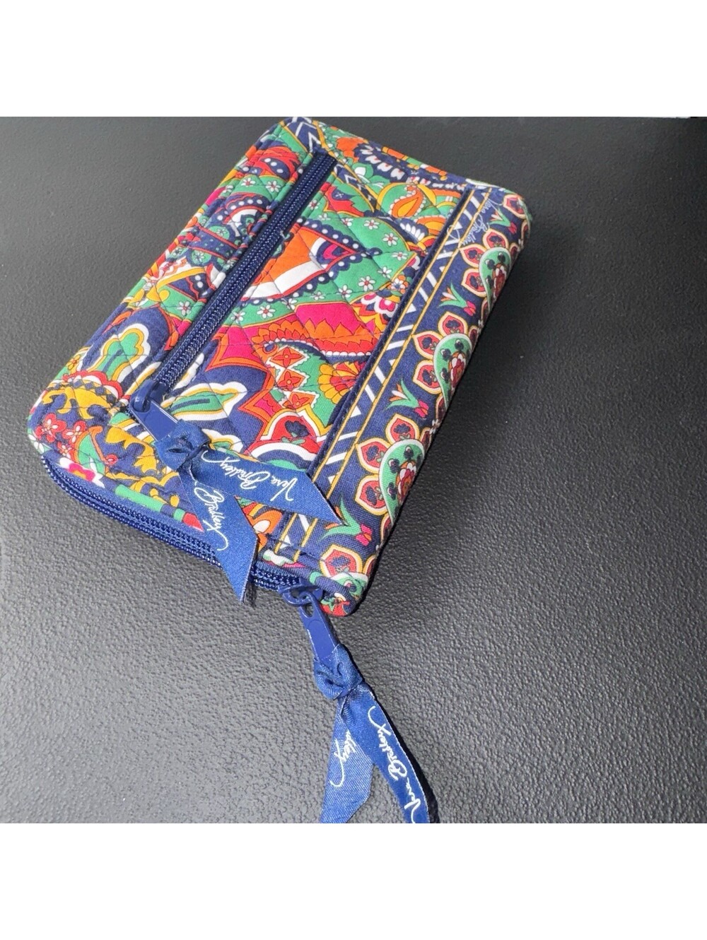 Vera Bradley Wallet Clutch Venecian Paisley Zip Around Blue Pink Floral Cotton - Picture 8 of 16